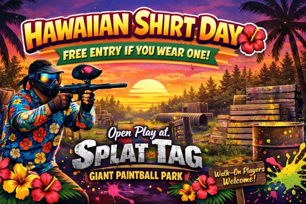 Hawaiian Shirt Day - Free entry - Walk-On Paintball Games wearing shirt